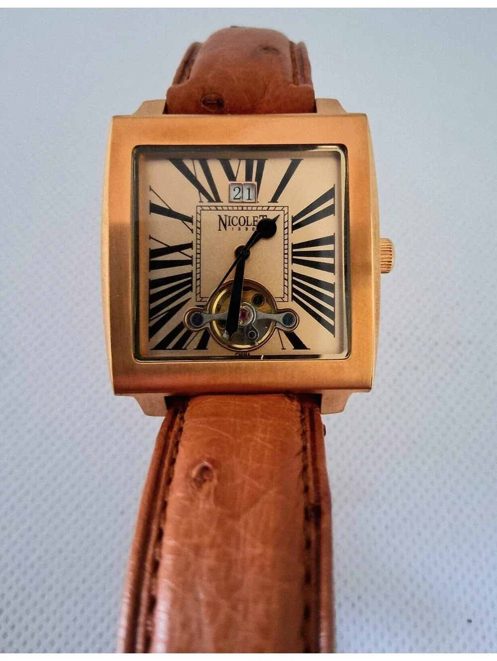 RARE Authentic Nicolet NT322028 Ostrich Leather Mechanical Automatic Men's Watch